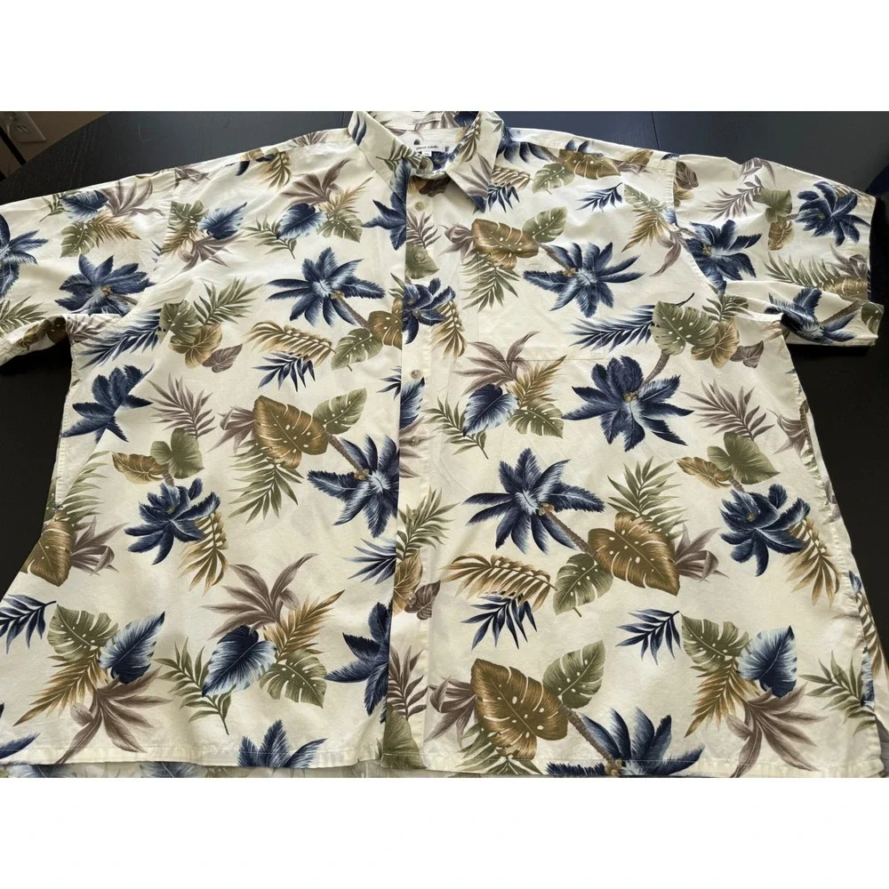 Pierre Cardin Mens Tropical Camp Shirt Size 4XL Cream Short Sleeve Button Down